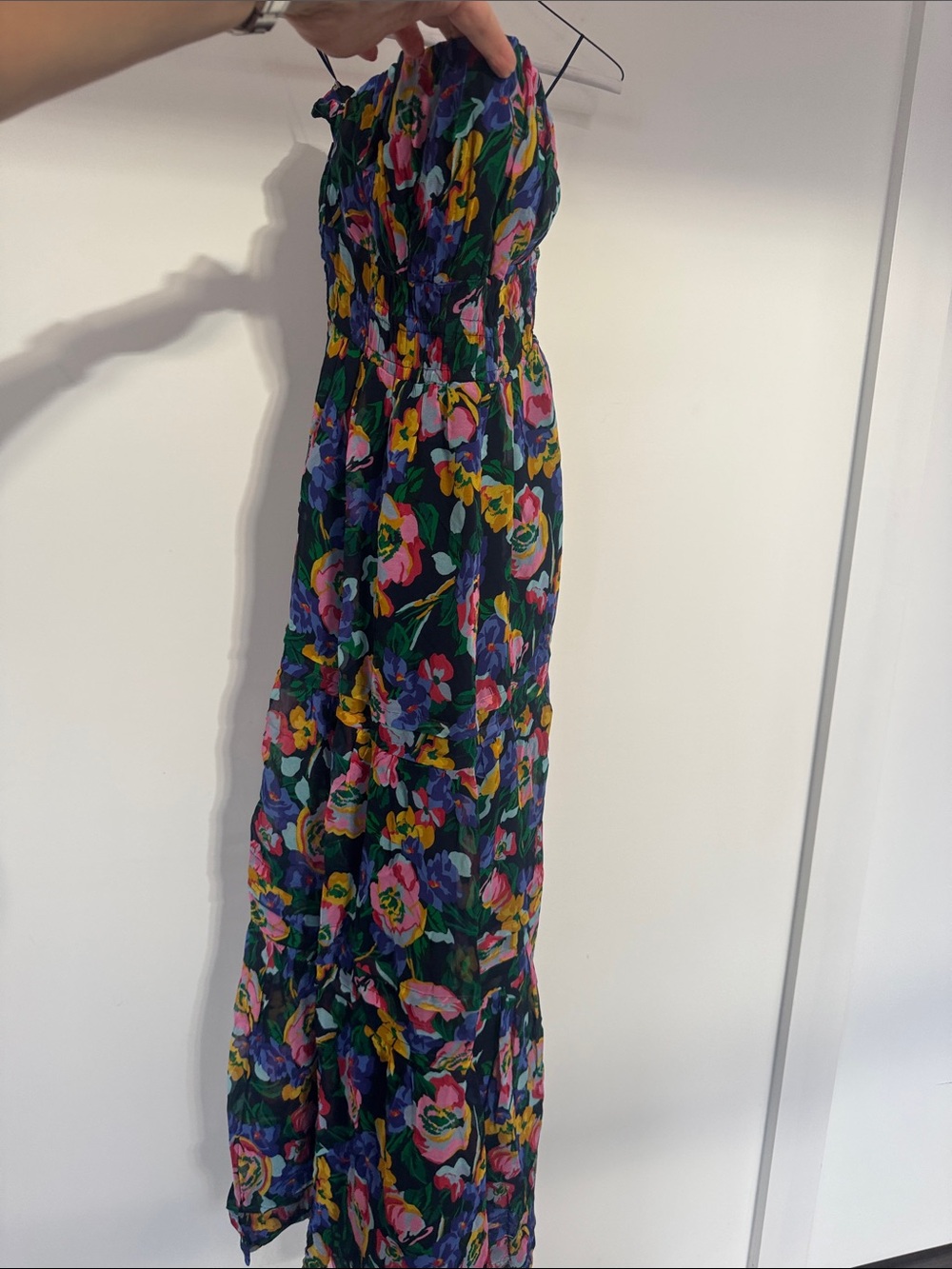 Anthropologie Strapless Floral Maxi Dress in Navy Multi